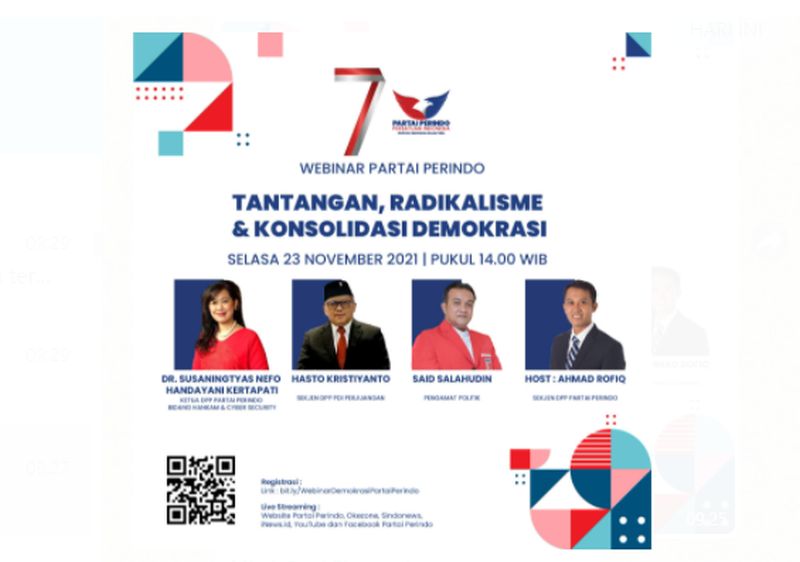 Besok! Ada Sekjen Partai Perindo & PDIP di Webinar Tantangan, Radikalisme & Konsolidasi Demokrasi, Daftar di Sini! 