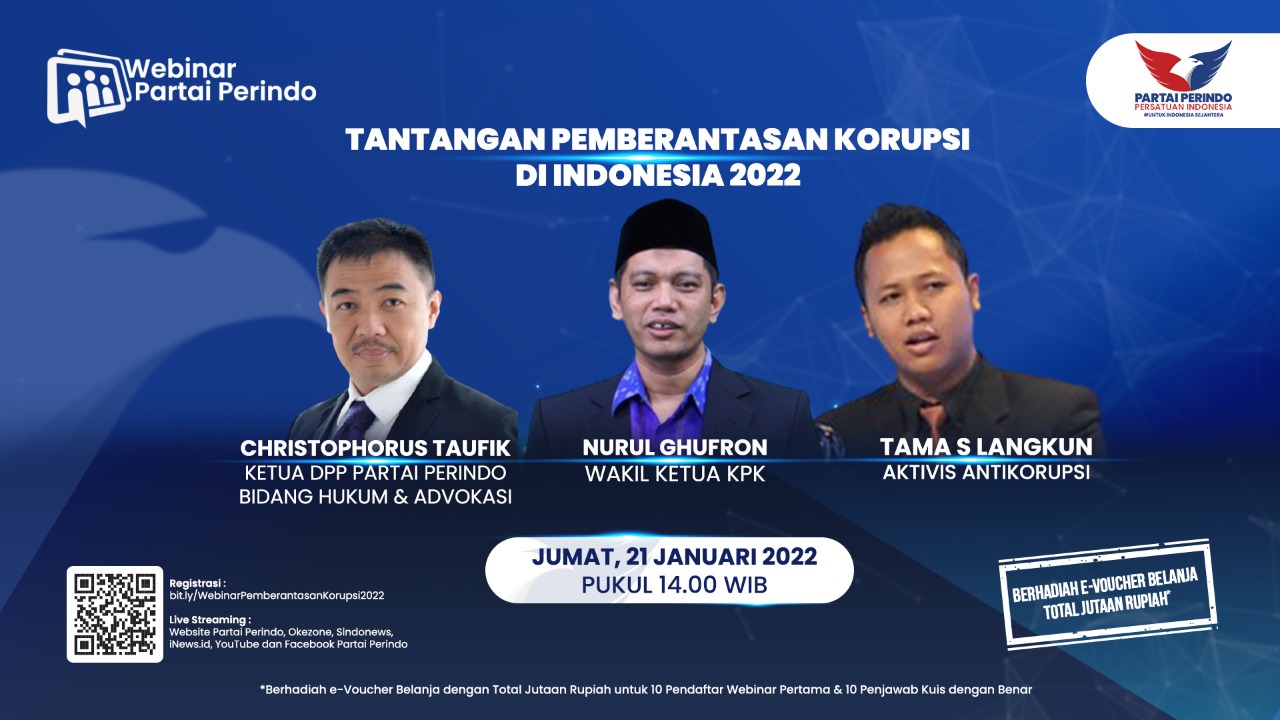 Besok! Berhadiah Voucher Belanja Total Jutaan Rupiah, Partai Perindo Gelar Webinar AntiKorupsi, Daftar di Sini!