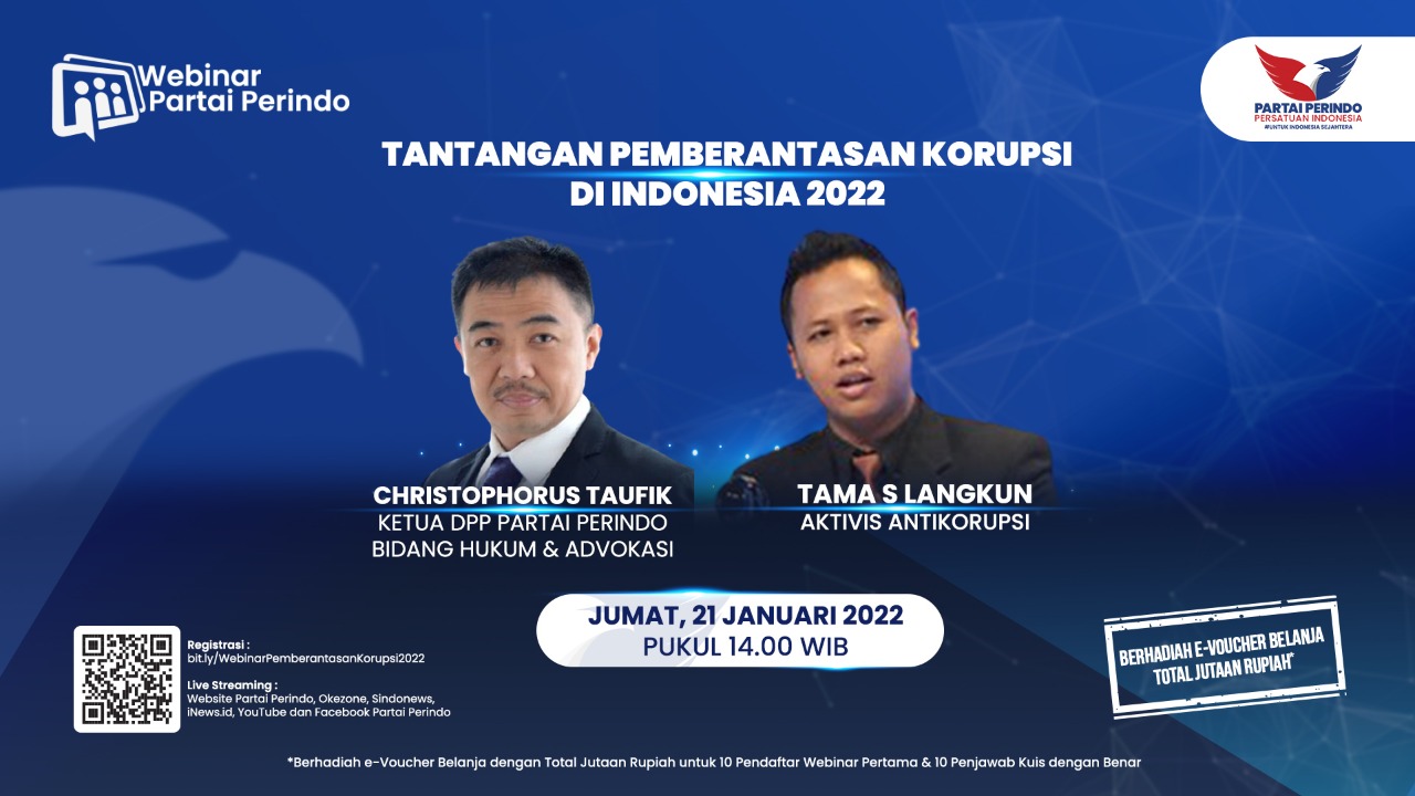 Peduli Pemerintahan yang Bersih, Partai Perindo Gelar Webinar Pendidikan Politik Antikorupsi, Daftar di Sini!
