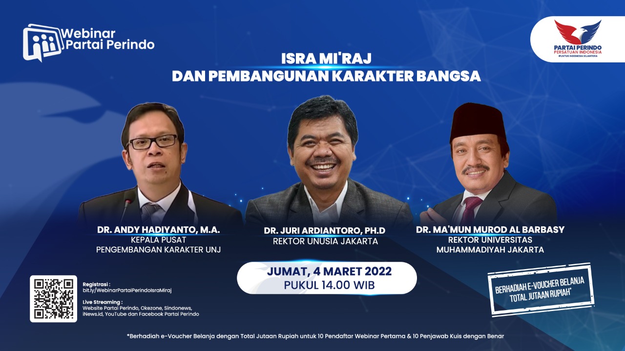 Webinar Isra Mi'raj, Ketua DPP: Partai Perindo Undang Para Rektor Bahas Pendidikan Karakter Bangsa