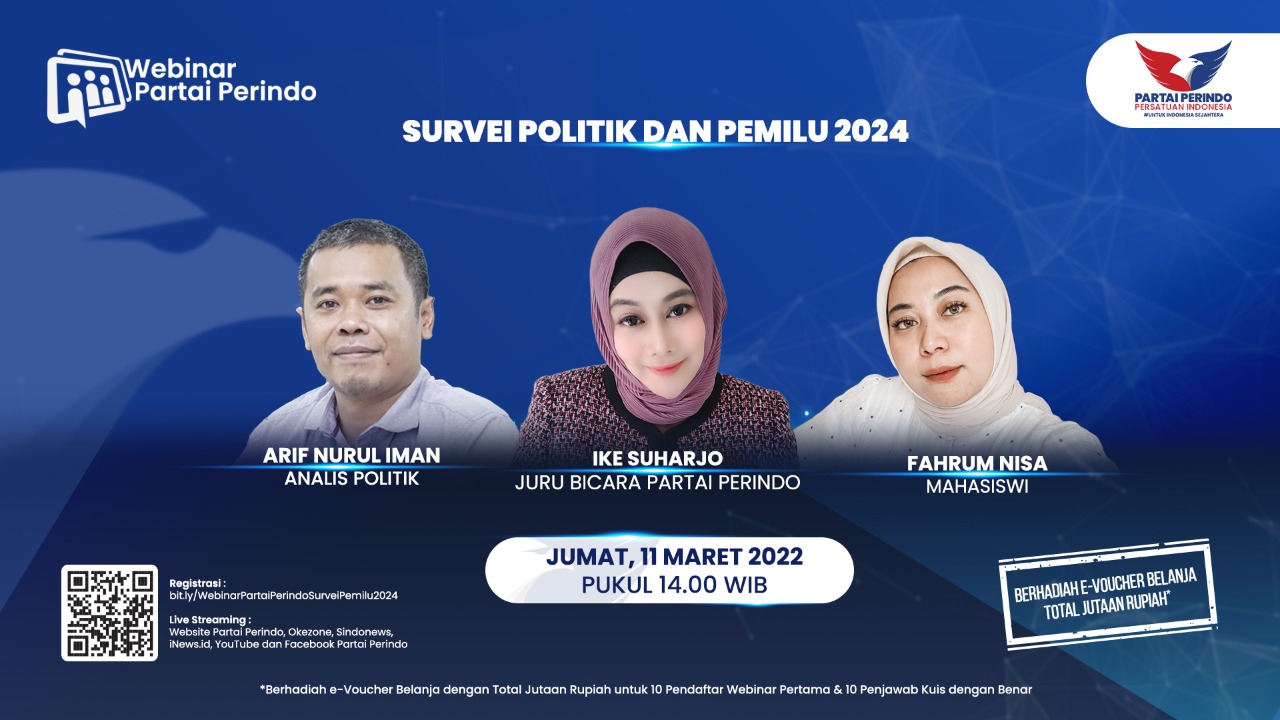 Berhadiah e-Voucher Belanja, Partai Perindo Gelar Webinar "Survei Politik dan Pemilu 2024", Daftar di Sini!
