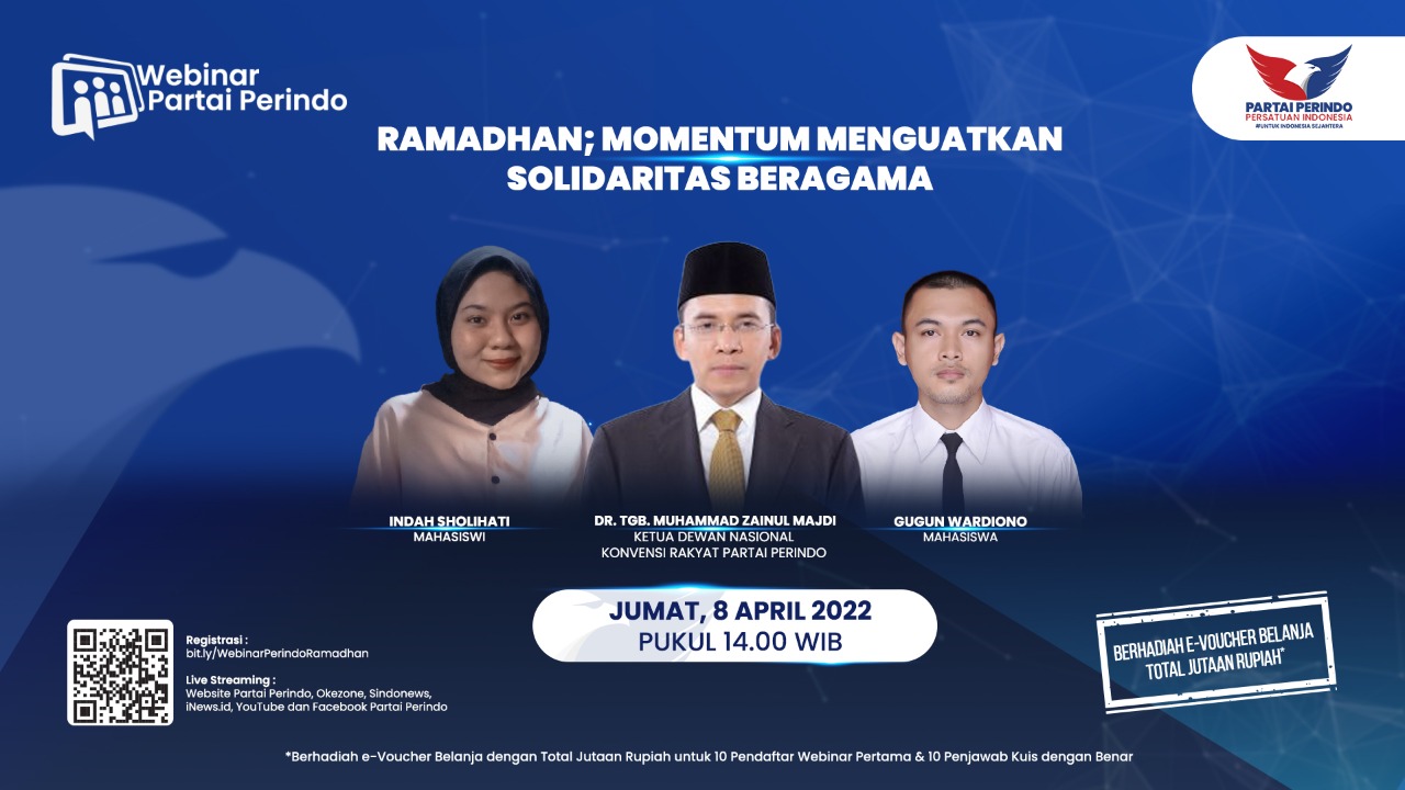 Hadirkan TGB, Partai Perindo Gelar Webinar Ramadan Bahas Solidaritas Beragama, Daftar di Sini!