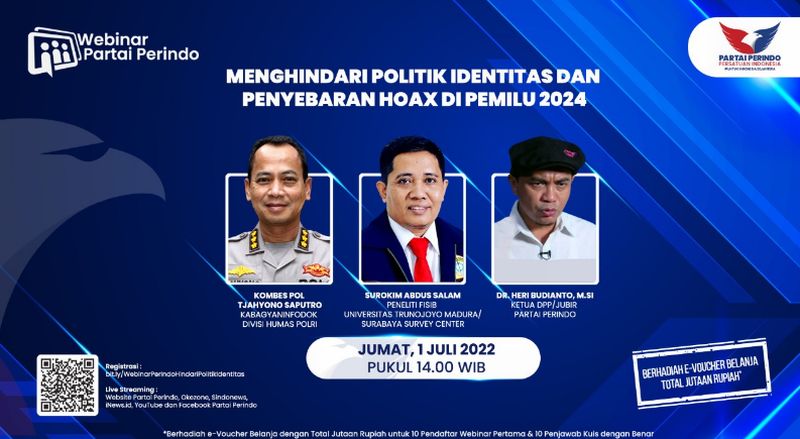 Jumat Ini, Webinar Partai Perindo Bahas Upaya Melawan Politik Identitas dan Penyebaran Hoaks di Pemilu 2024