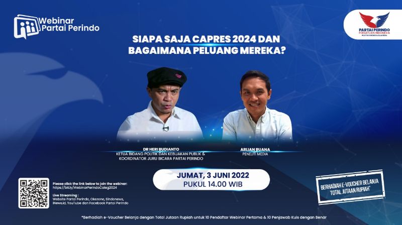 Besok, Webinar Partai Perindo Ungkit Capres Potensial dan Bagaimana Peluangnya di Pemilu 2024