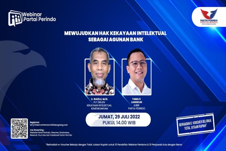 Besok, Webinar Partai Perindo Bahas Hak Kekayaan Intelektual Jadi Agunan Bank