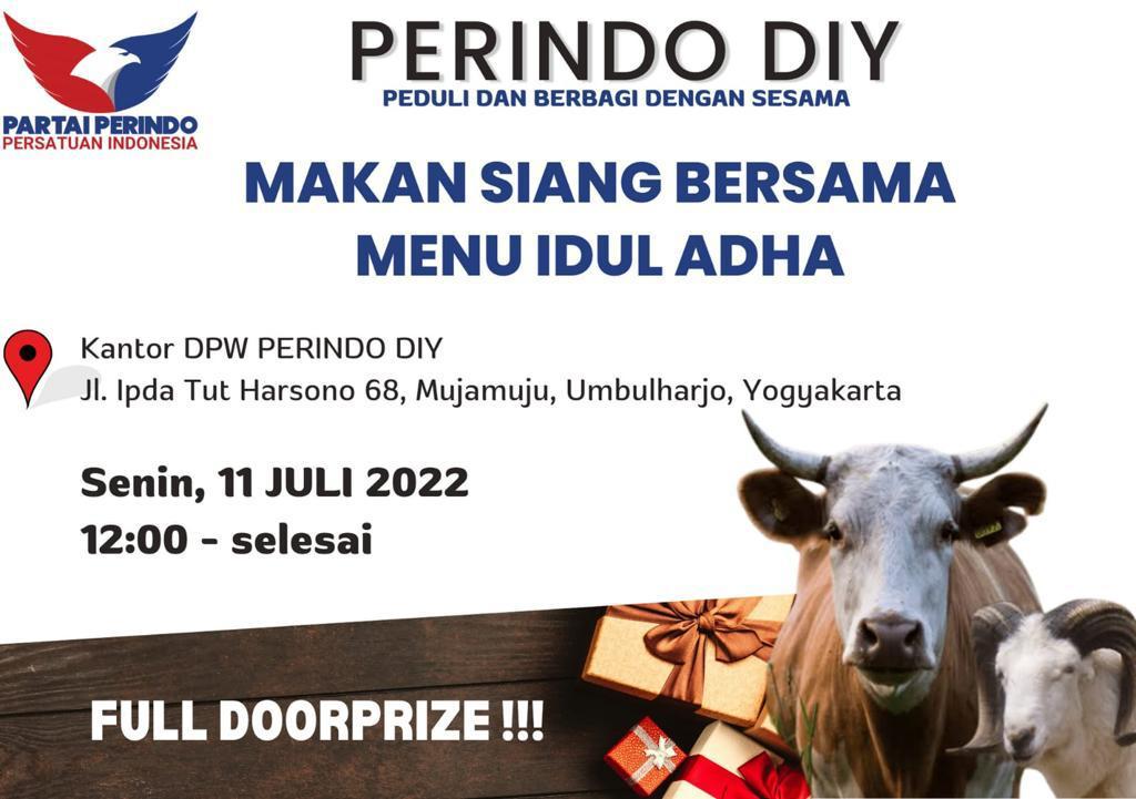 Ajak Masyarakat Makan Bareng Menu Daging Kurban, Partai Perindo DIY: Monggo Silahkan Datang!