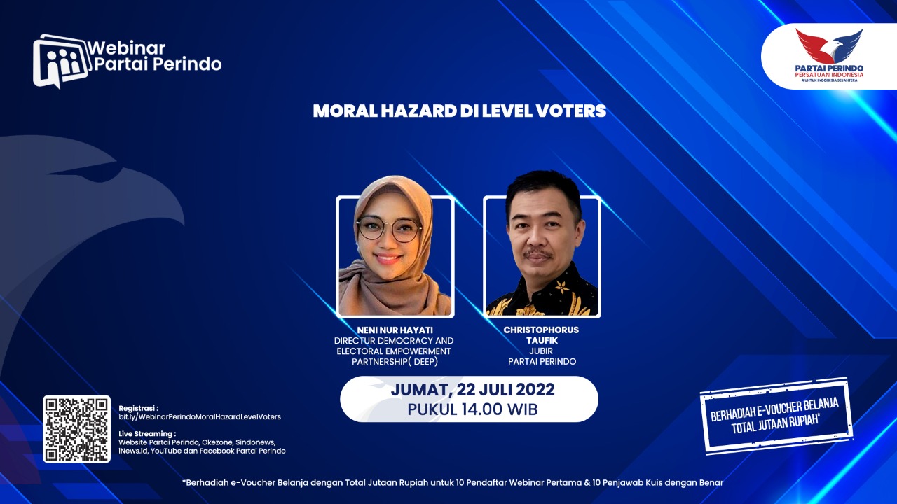 Besok, Webinar Partai Perindo Bongkar Habis soal Moral Hazard Politik Uang di Level Voters