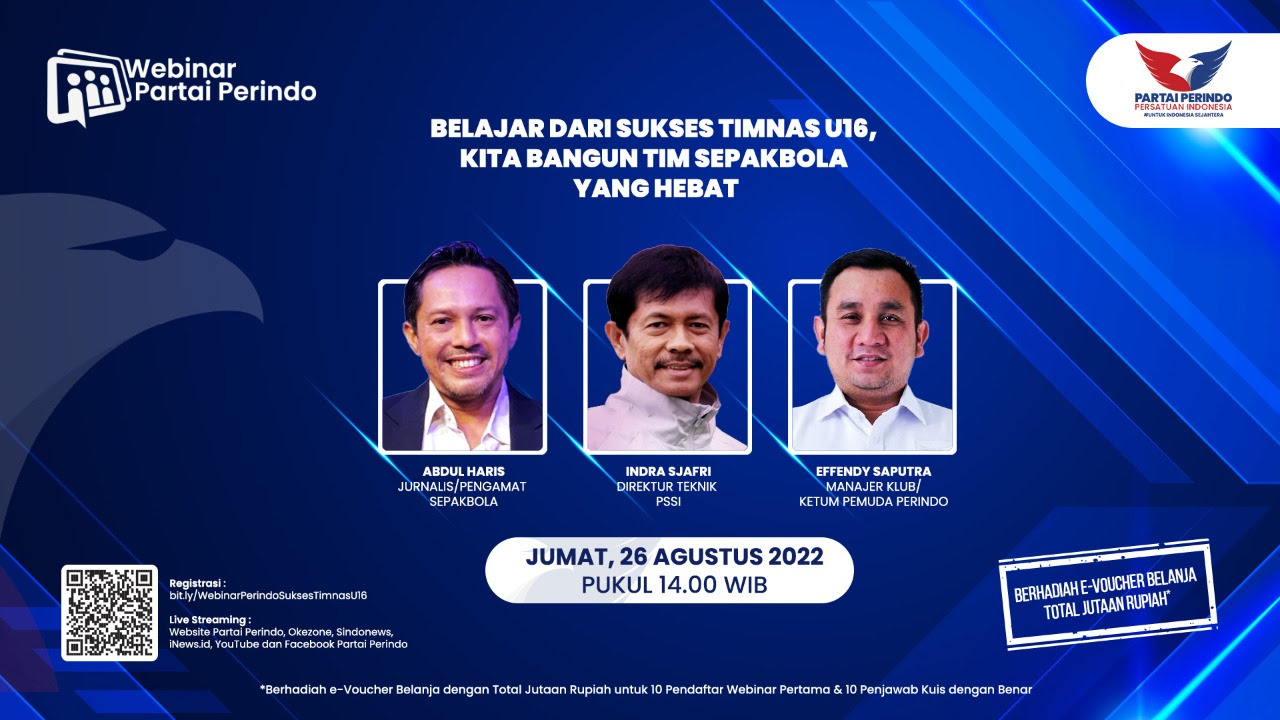 Besok, Webinar Partai Perindo Bahas Upaya Membangun Timnas Indonesia yang Hebat
