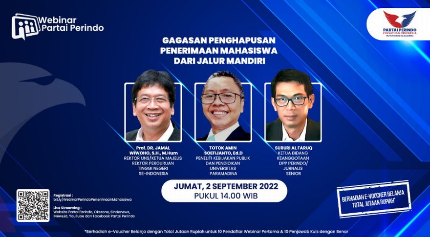 Besok, Webinar Partai Perindo Bahas Wacana Penghapusan Jalur Mandiri Gegara Jadi Ladang Korupsi Masuk PTN