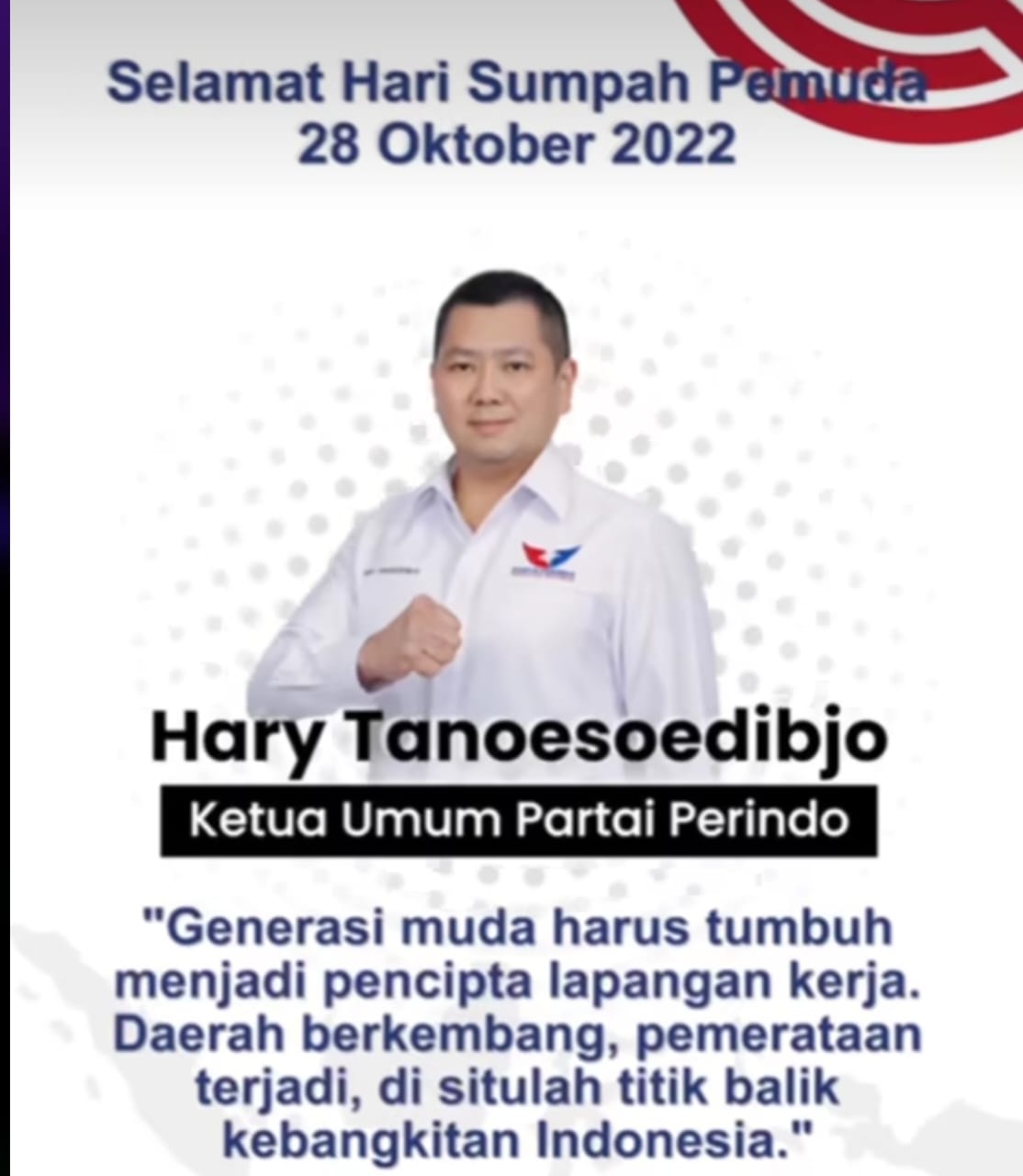 Hari Sumpah Pemuda, Hary Tanoesoedibjo: Generasi Muda Harus Jadi Pencipta Lapangan Kerja