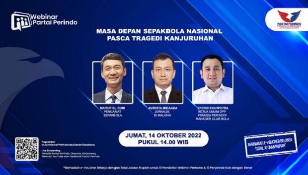 Besok, Webinar Partai Perindo Bedah Masa Depan Sepak Bola Tanah Air Pasca-Tragedi Kanjuruhan