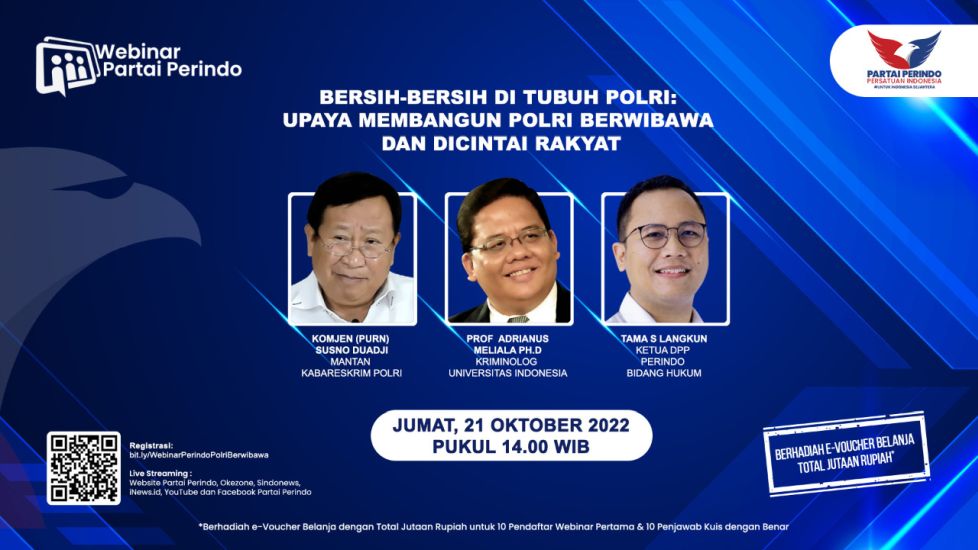 Webinar Partai Perindo Besok Bahas Upaya Membangun Citra dan Wibawa di Tubuh Polri