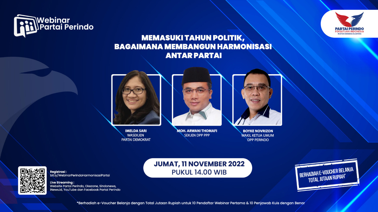 Besok, Webinar Partai Perindo Bahas Upaya Meredam Suhu Politik yang Kian Memanas Jelang Pemilu 2024