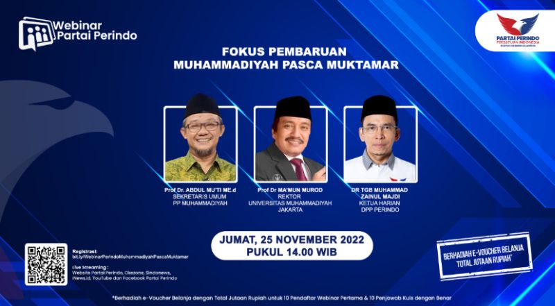 Menelisik Lebih dalam Fokus Pembaruan Muhammadiyah Pasca-Muktamar, Simak di Webinar Partai Perindo Besok
