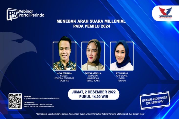 Besok, Webinar Partai Perindo Bedah Habis Arah Suara Milenial di Pemilu 2024