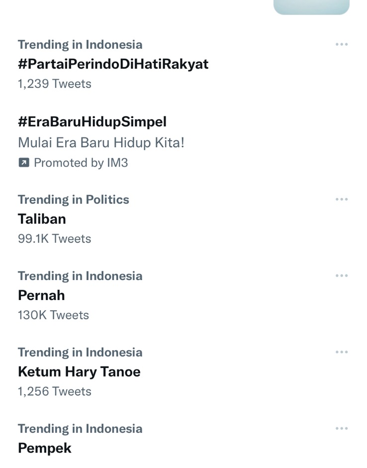 Keyword #PartaiPerindoDiHatiRakyat dan Ketum Hary Tanoe Trending Topic di Twitter