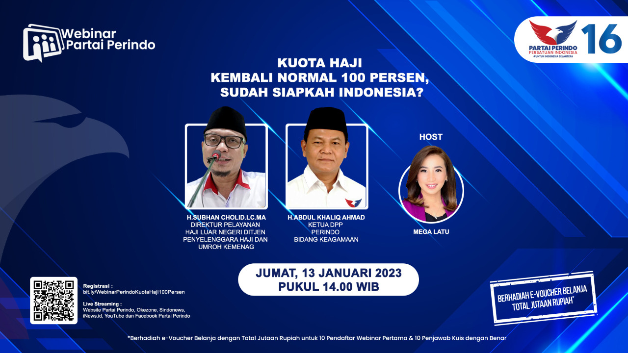 Kuota Haji Kembali Pulih 100 Persen, Siapkah Indonesia? Simak Pembahasannya di Webinar Partai Perindo Besok