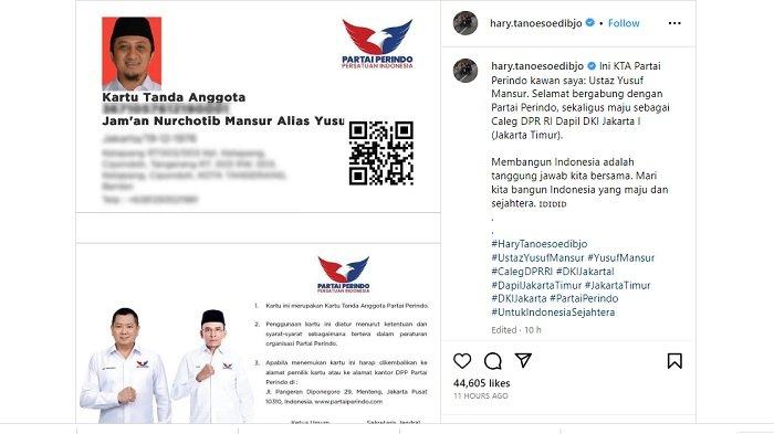 Yusuf Mansur Resmi Jadi Bacaleg Partai Perindo, Hary Tanoesoedibjo: Selamat Bergabung
