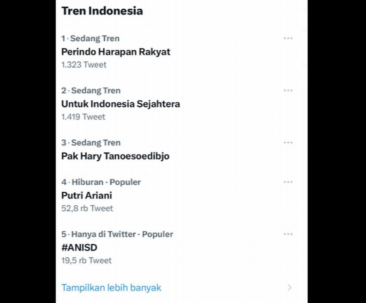 Tagar Perindo Harapan Rakyat Trending, Warganet: Untuk Indonesia Sejahtera