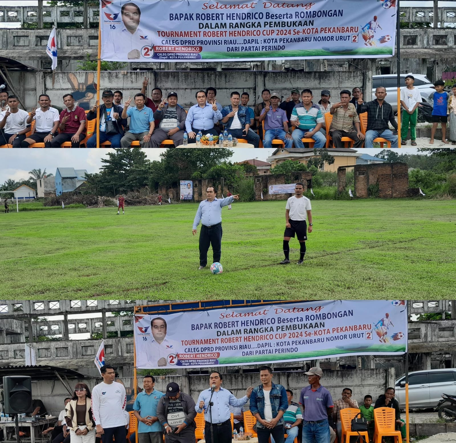 Buka Turnamen Sepak Bola, Caleg Partai Perindo Riau Robert Hendrico Ajak Masyarakat Meriahkan Pesta Demokrasi