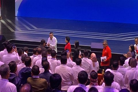 Hadiri Mukernas Partai Perindo, Megawati Disambut Hary Tanoesoedibjo 